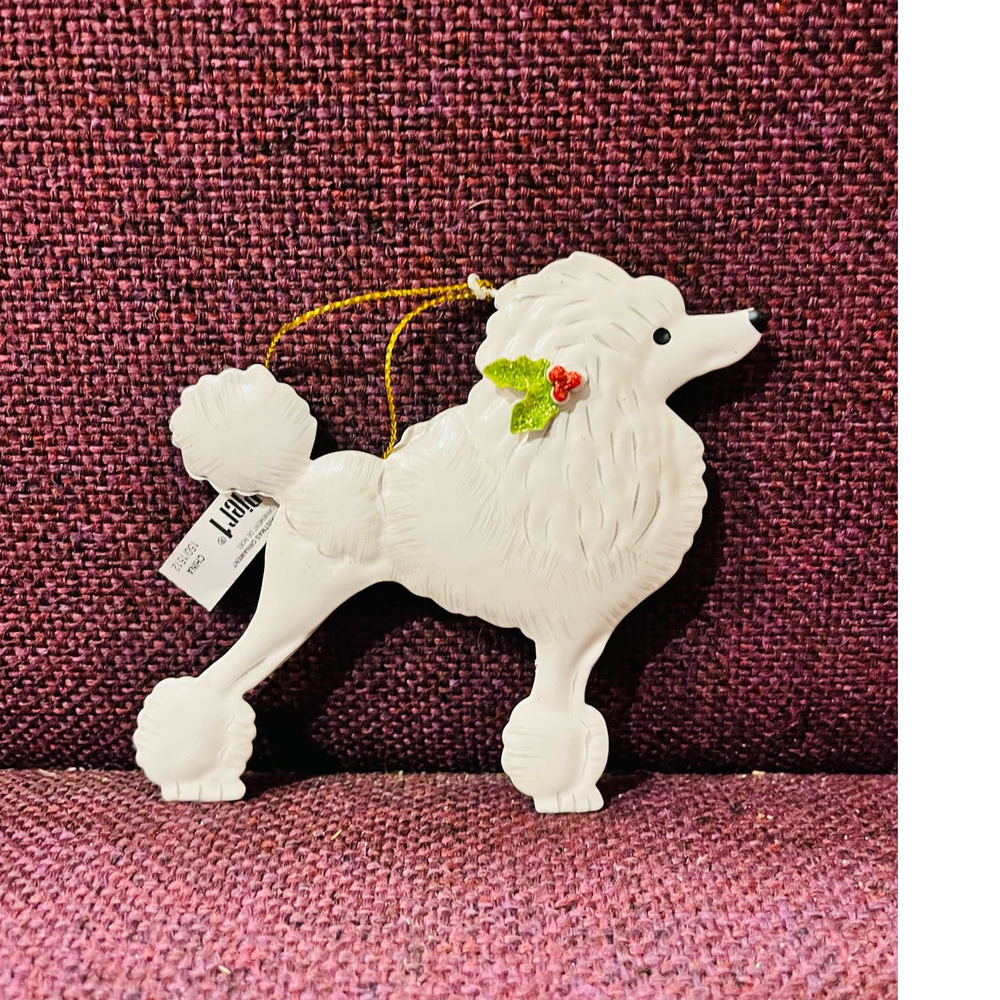 Pier one Poodle Metal ornament with a mistletoe on ear